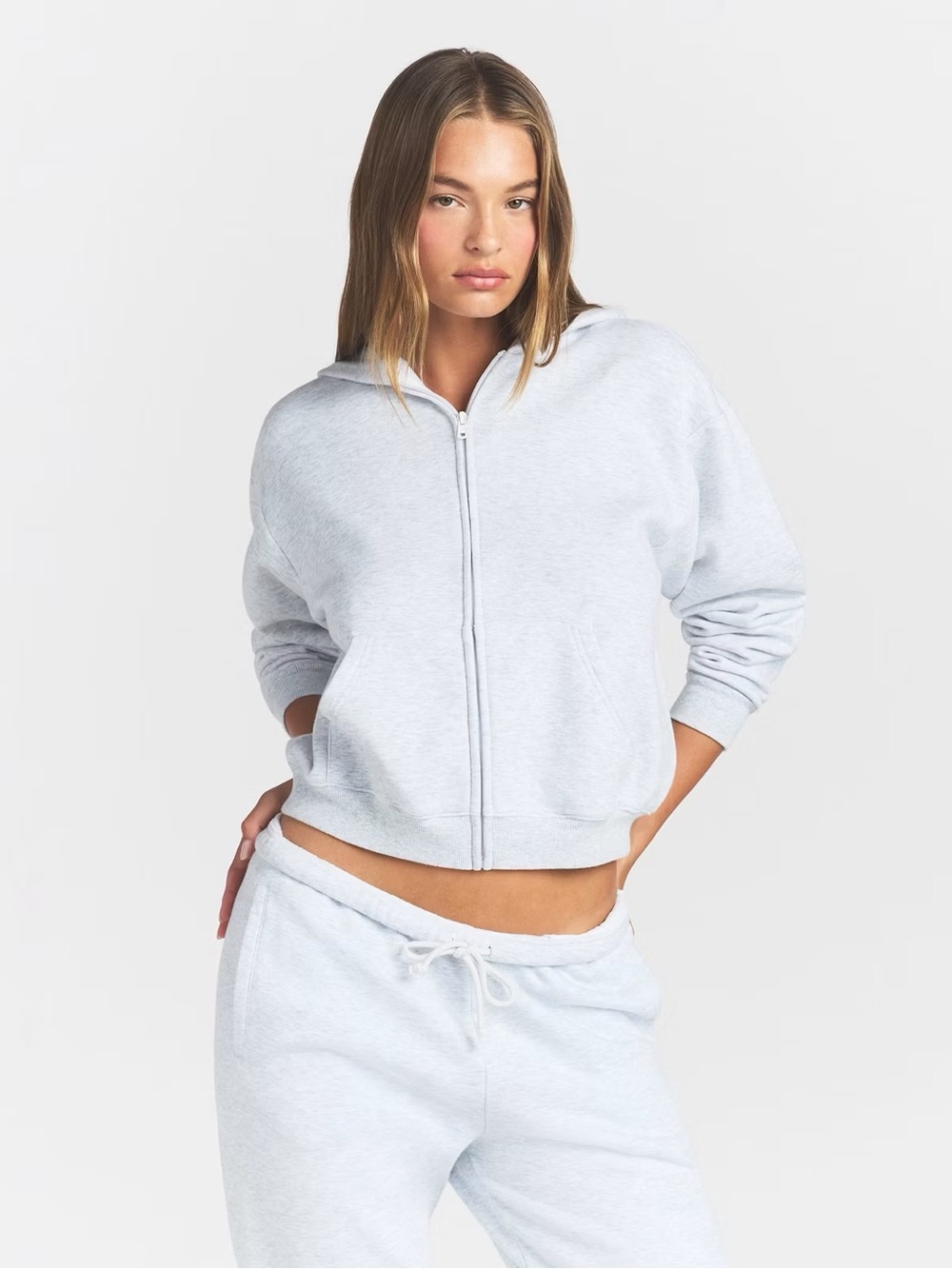 Skims Light Gray Zip-Front Hoodie for Women